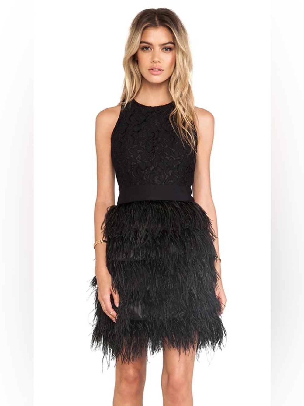 Milly Feathered Mini Dress Black Size 8 Like New